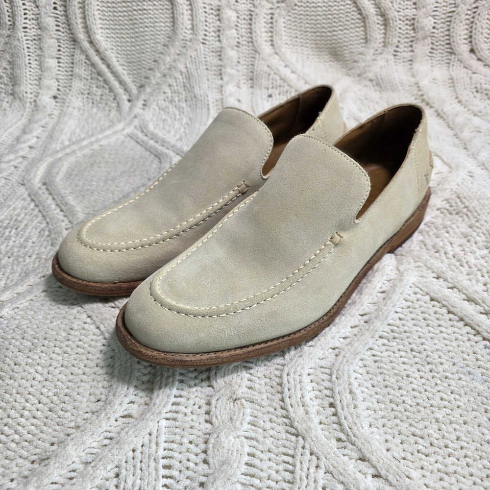Frye Venetian Loafers Fog Ivory Off‎ White Leather Suede Mens 9.5 D PRISTINE